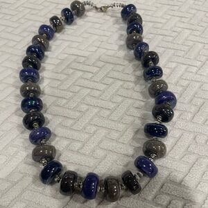Bold Blue and Gray Beaded Necklace